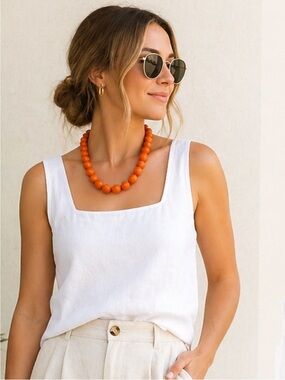 Statement Orange Beaded Necklace Bold Retro Chunky Collar Bib Graduated Necklace